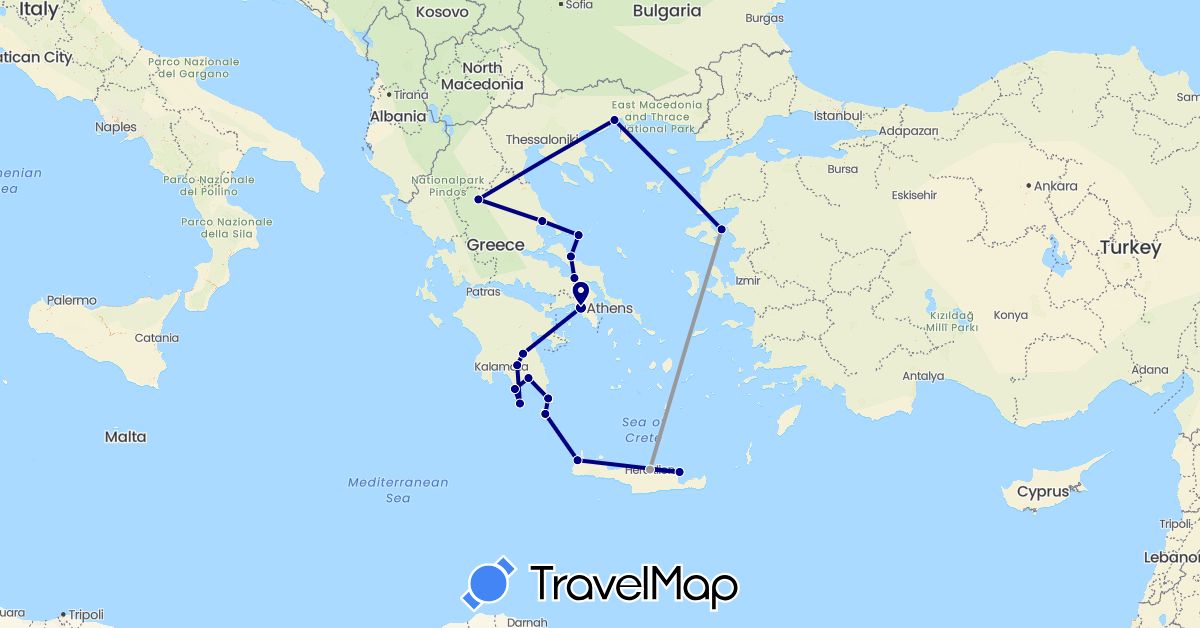 TravelMap itinerary: driving, plane in Greece, Turkey (Asia, Europe)